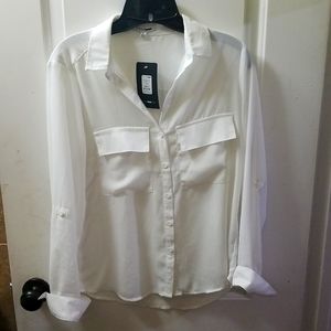 Fashion Nova white button down shirt - Light white - Small